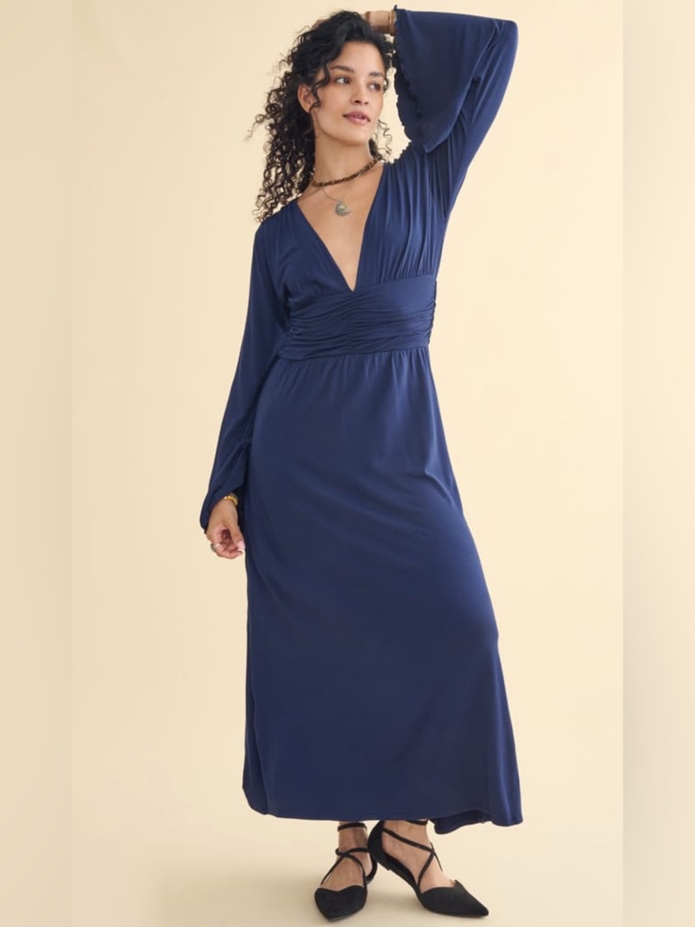 EARTHBOUND Navy Long Sleeve V-Neck Maxi Dress